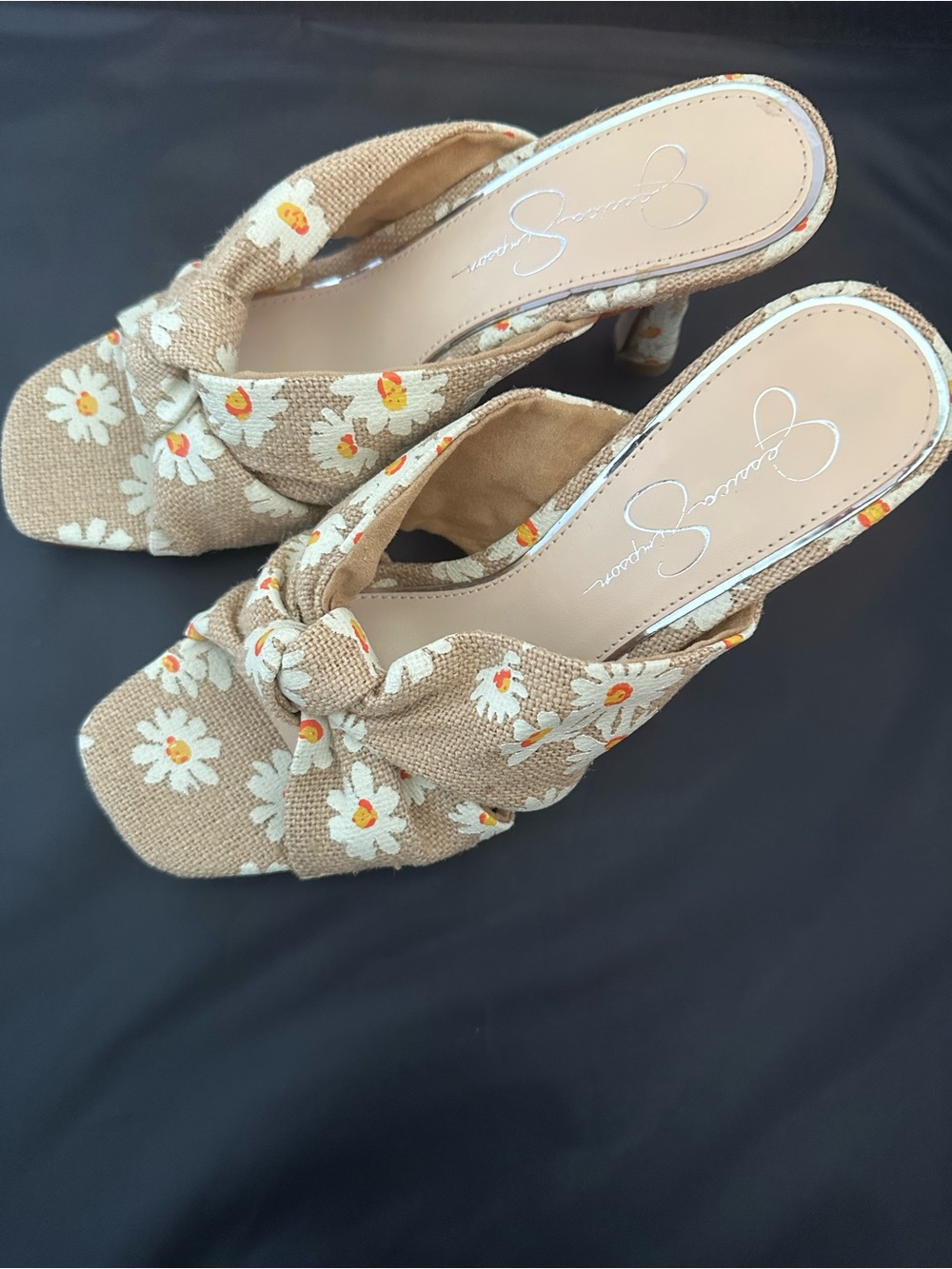 Jessica Simpson, Beige Daisy Knot Mule Heels - Women